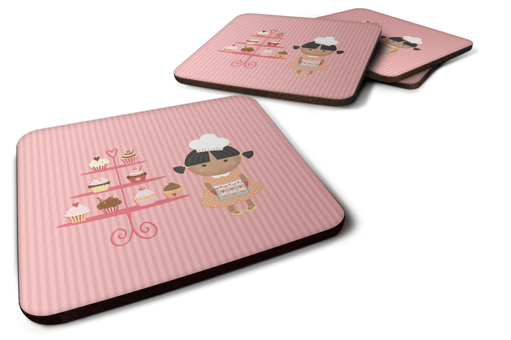 Cupcake Baker African American Pink Foam Coasters Set of 4 Cup Coasters for Indoor Outdoor, Tabletop Protection, Anti Slip, Mouse pad Material