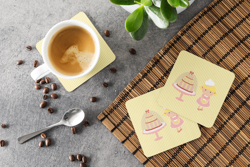 Cake Baker Blonde Yellow Foam Coasters Set of 4 Cup Coasters for Indoor Outdoor, Tabletop Protection, Anti Slip, Mouse pad Material