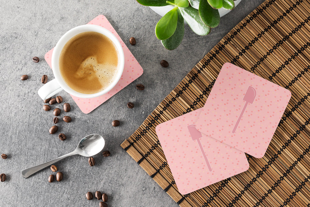 Spatula Pink Foam Coasters Set of 4 Cup Coasters for Indoor Outdoor, Tabletop Protection, Anti Slip, Mouse pad Material
