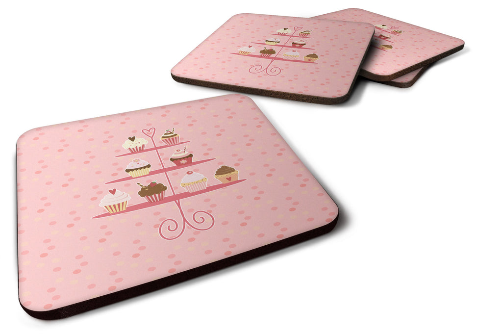 Cupcakes 3 Tier Pink Foam Coasters Set of 4 Cup Coasters for Indoor Outdoor, Tabletop Protection, Anti Slip, Mouse pad Material