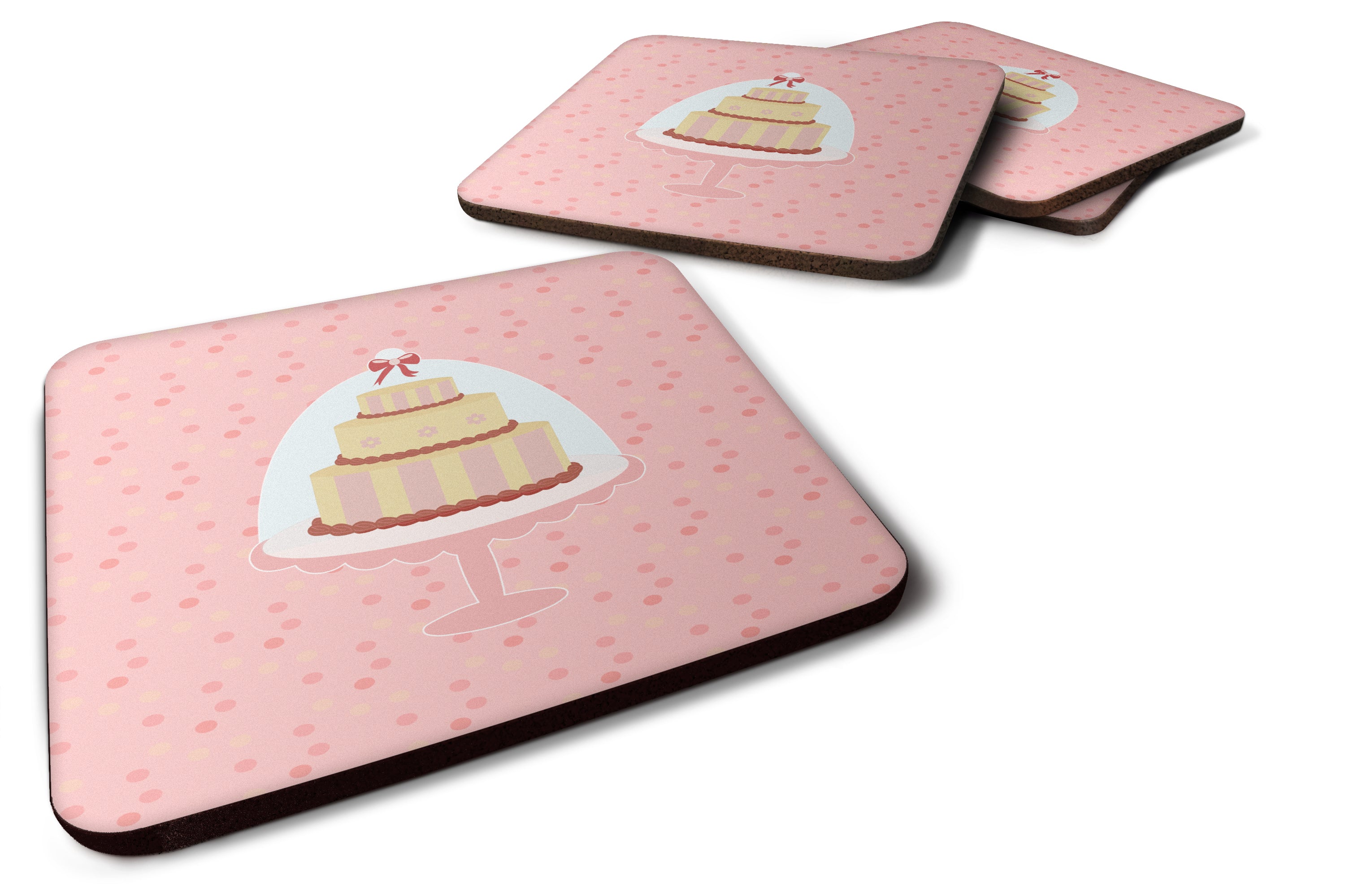Decorative Cake 3 Tier Pink Foam Coasters Set of 4 Cup Coasters for Indoor Outdoor, Tabletop Protection, Anti Slip, Mouse pad Material