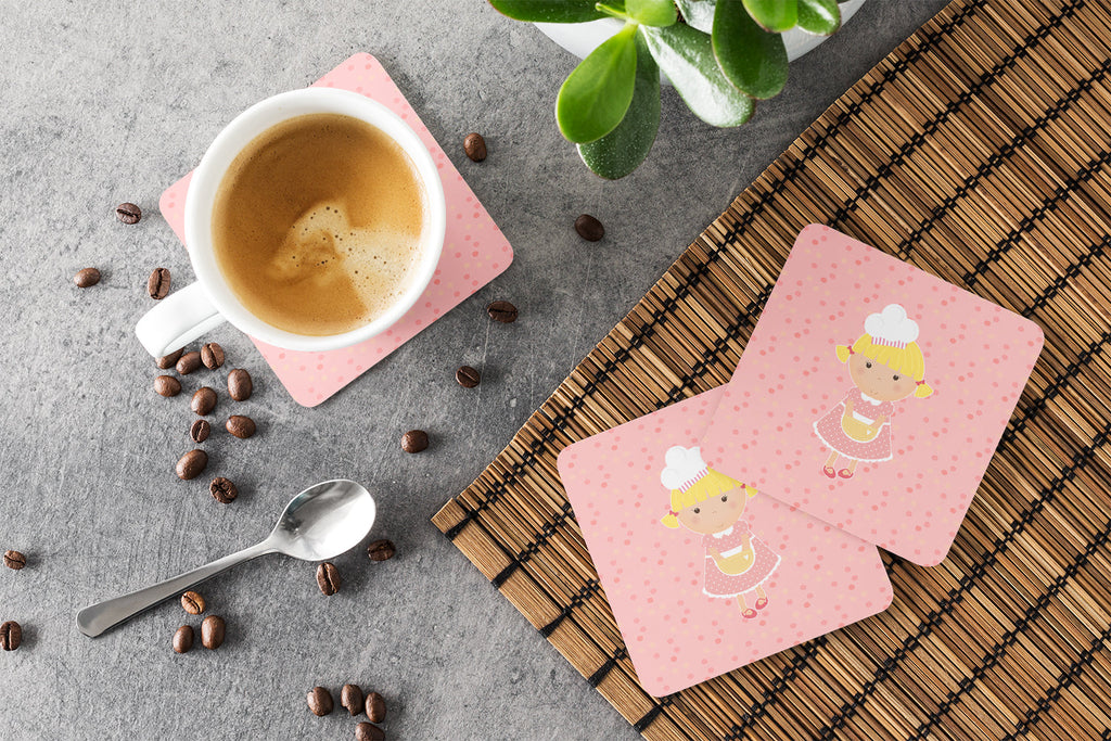 Baker Blonde on Pink Foam Coasters Set of 4 Cup Coasters for Indoor Outdoor, Tabletop Protection, Anti Slip, Mouse pad Material