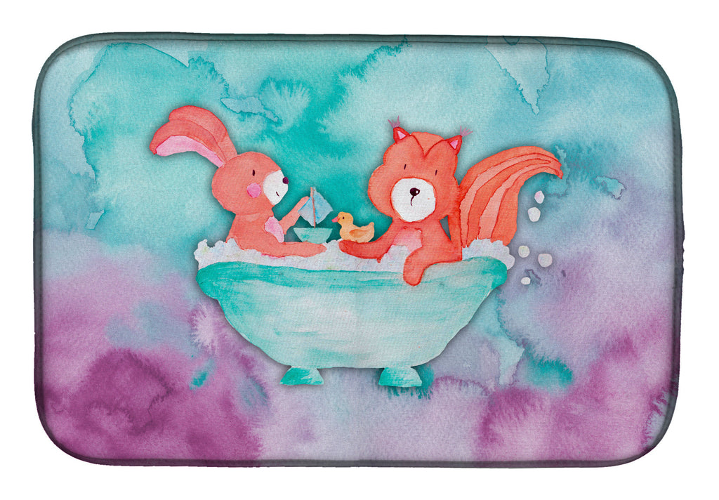 Rabbit and Squirrel Bathing Watercolor Dish Drying Mat Absorbent Dish Drying Mat Pad for Kitchen Counter Dish Drainer Mat for Countertop, 14 x 21", Multicolor