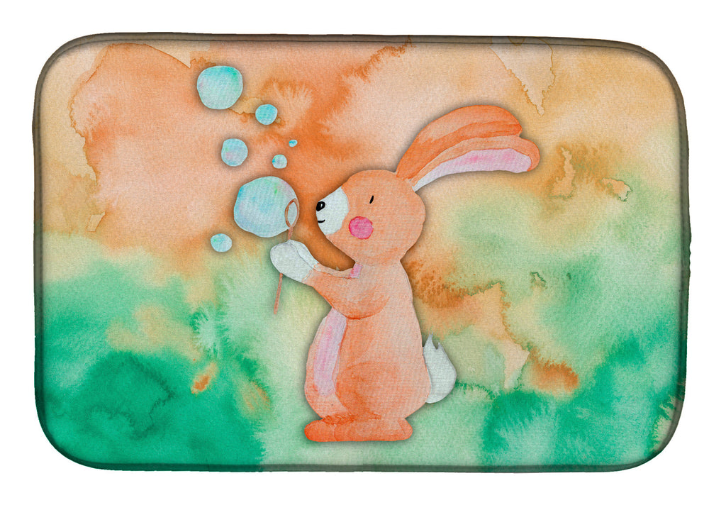 Rabbit and Bubbles Watercolor Dish Drying Mat Absorbent Dish Drying Mat Pad for Kitchen Counter Dish Drainer Mat for Countertop, 14 x 21", Multicolor