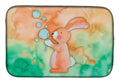 Rabbit and Bubbles Watercolor Dish Drying Mat Absorbent Dish Drying Mat Pad for Kitchen Counter Dish Drainer Mat for Countertop, 14 x 21", Multicolor