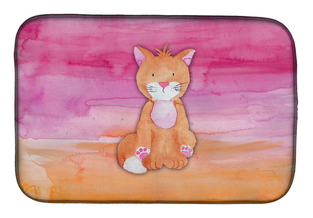 Orange Cat Watercolor Dish Drying Mat Absorbent Dish Drying Mat Pad for Kitchen Counter Dish Drainer Mat for Countertop, 14 x 21", Multicolor