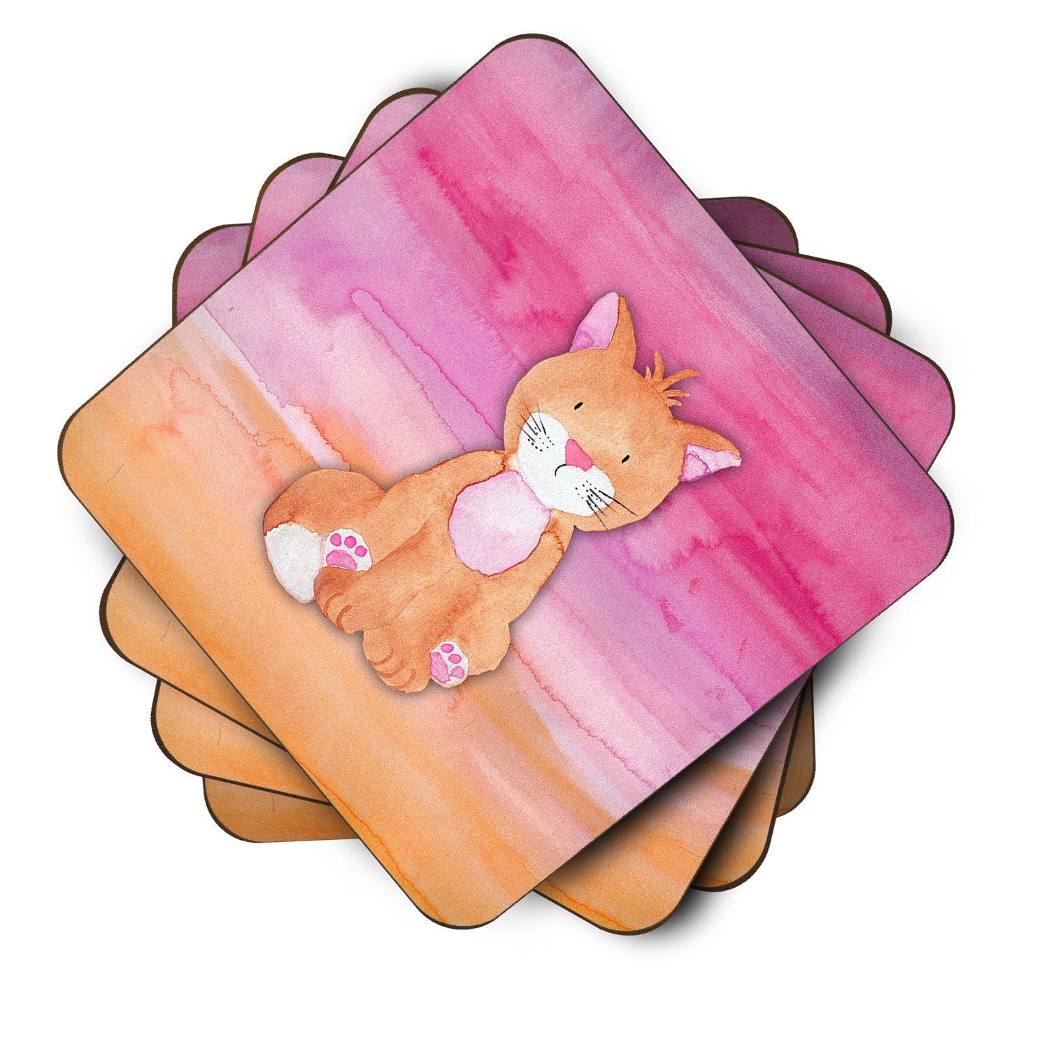 Orange Cat Watercolor Foam Coasters Set of 4 Cup Coasters for Indoor Outdoor, Tabletop Protection, Anti Slip, Mouse pad Material