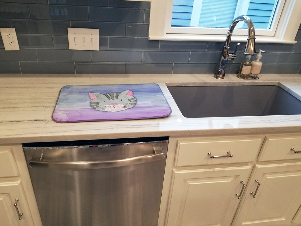 Cat Face Watercolor Dish Drying Mat Absorbent Dish Drying Mat Pad for Kitchen Counter Dish Drainer Mat for Countertop, 14 x 21", Multicolor