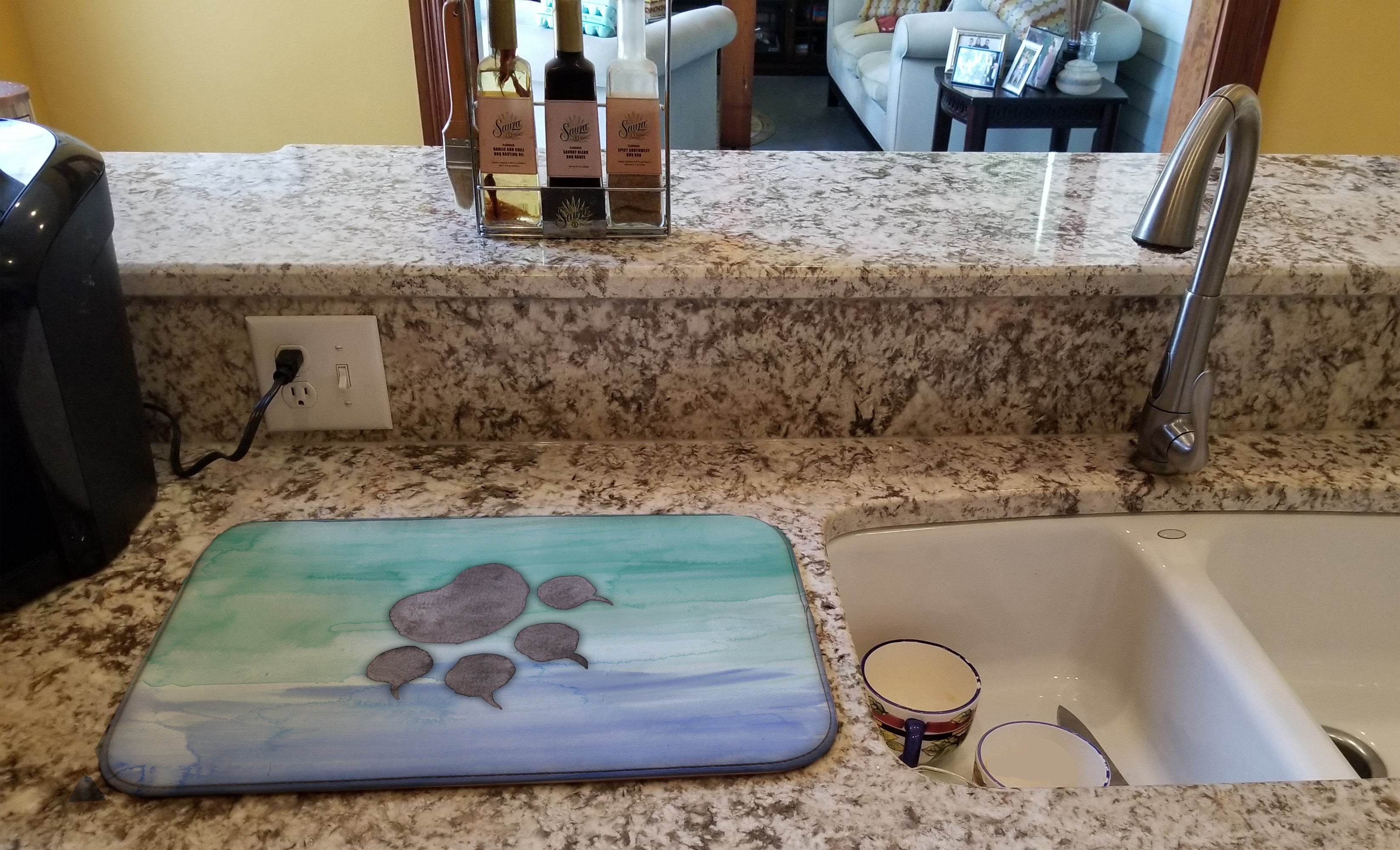Cat Paw Watercolor Dish Drying Mat Absorbent Dish Drying Mat Pad for Kitchen Counter Dish Drainer Mat for Countertop, 14 x 21", Multicolor