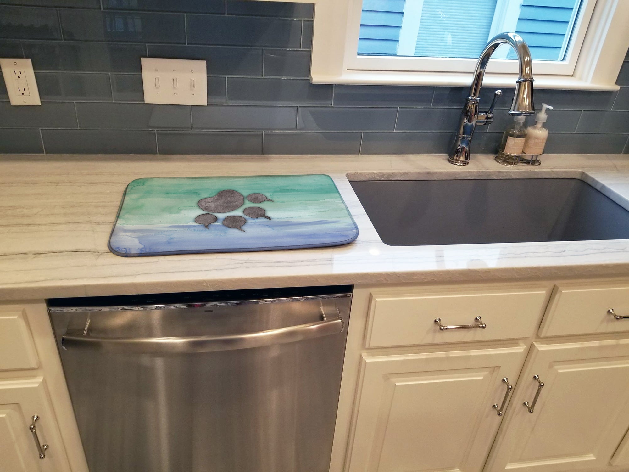 Cat Paw Watercolor Dish Drying Mat Absorbent Dish Drying Mat Pad for Kitchen Counter Dish Drainer Mat for Countertop, 14 x 21", Multicolor