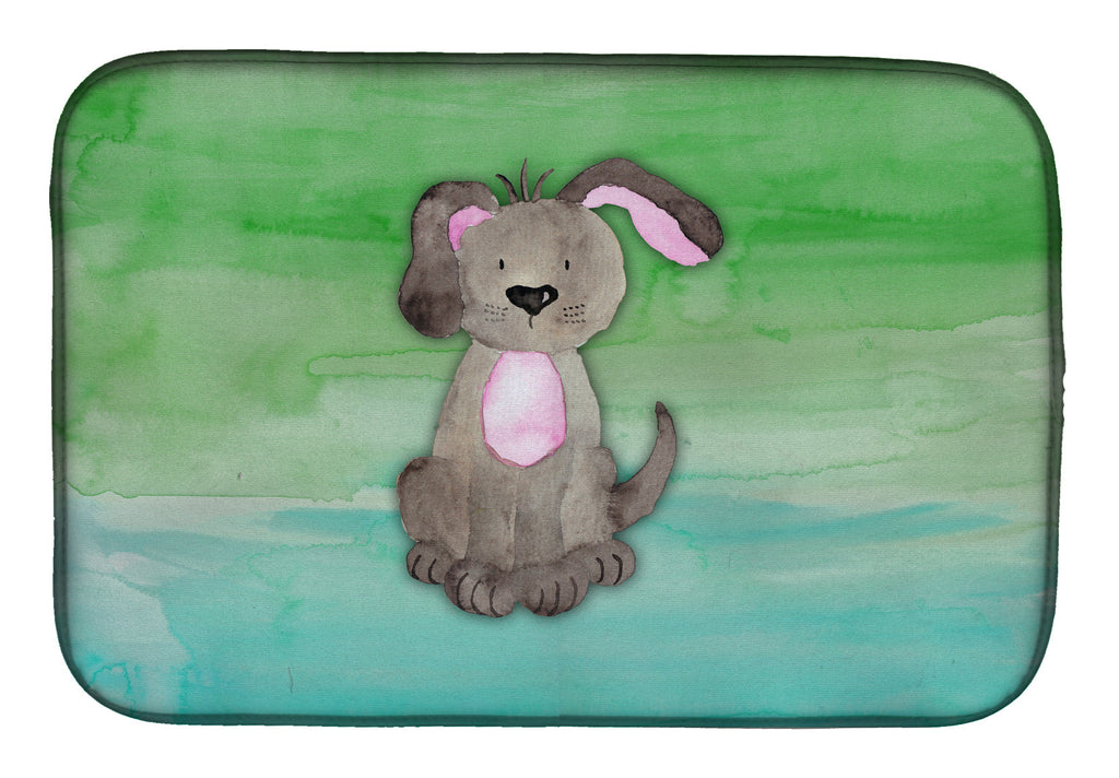 Dog Teal and Green Watercolor Dish Drying Mat Absorbent Dish Drying Mat Pad for Kitchen Counter Dish Drainer Mat for Countertop, 14 x 21", Multicolor
