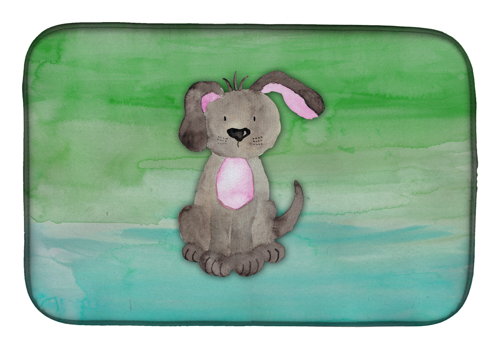 Dog Teal and Green Watercolor Dish Drying Mat Absorbent Dish Drying Mat Pad for Kitchen Counter Dish Drainer Mat for Countertop, 14 x 21", Multicolor