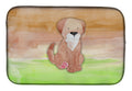 Dog Green and Brown Watercolor Dish Drying Mat Absorbent Dish Drying Mat Pad for Kitchen Counter Dish Drainer Mat for Countertop, 14 x 21", Multicolor