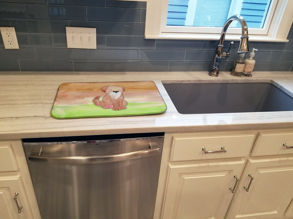 Dog Green and Brown Watercolor Dish Drying Mat Absorbent Dish Drying Mat Pad for Kitchen Counter Dish Drainer Mat for Countertop, 14 x 21", Multicolor