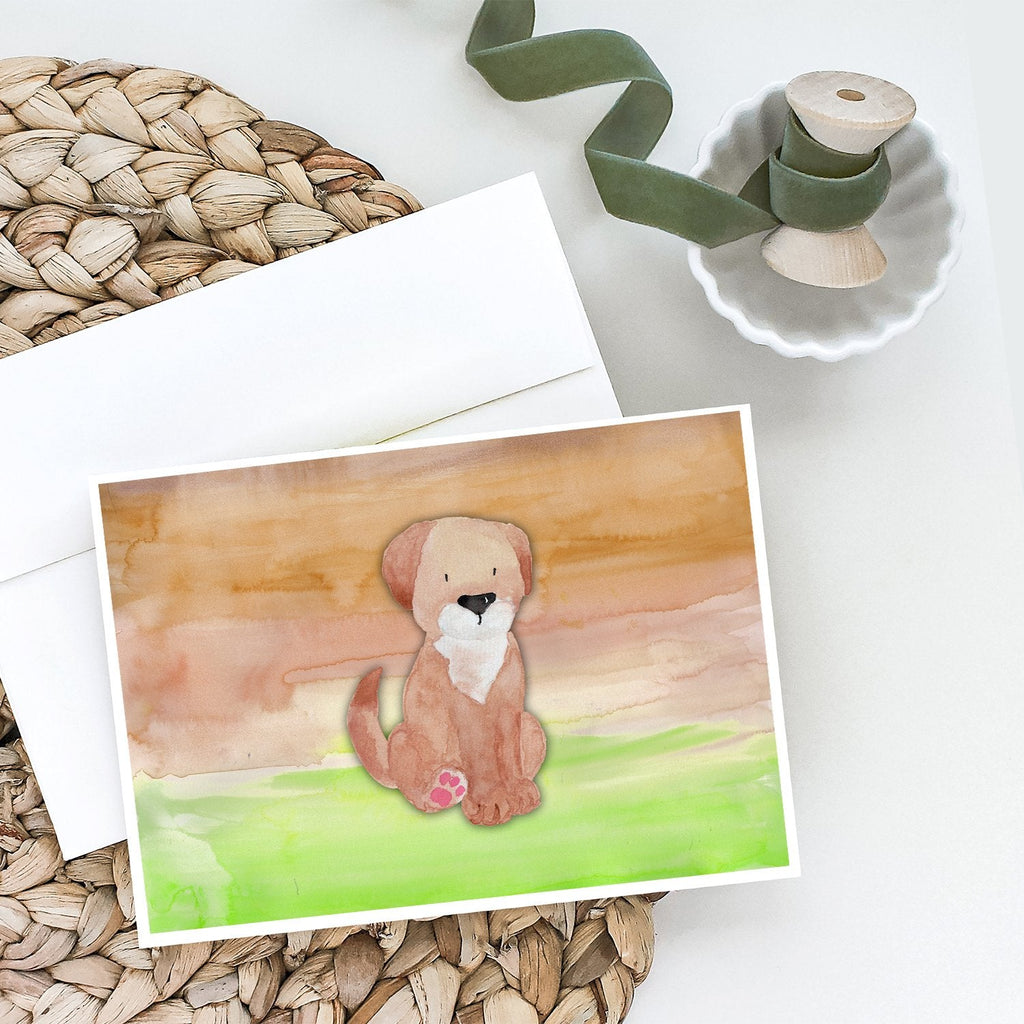 Dog Green and Brown Watercolor Greeting Cards Pack of 8 Blank Cards with Envelopes Whimsical A7 Size 5x7