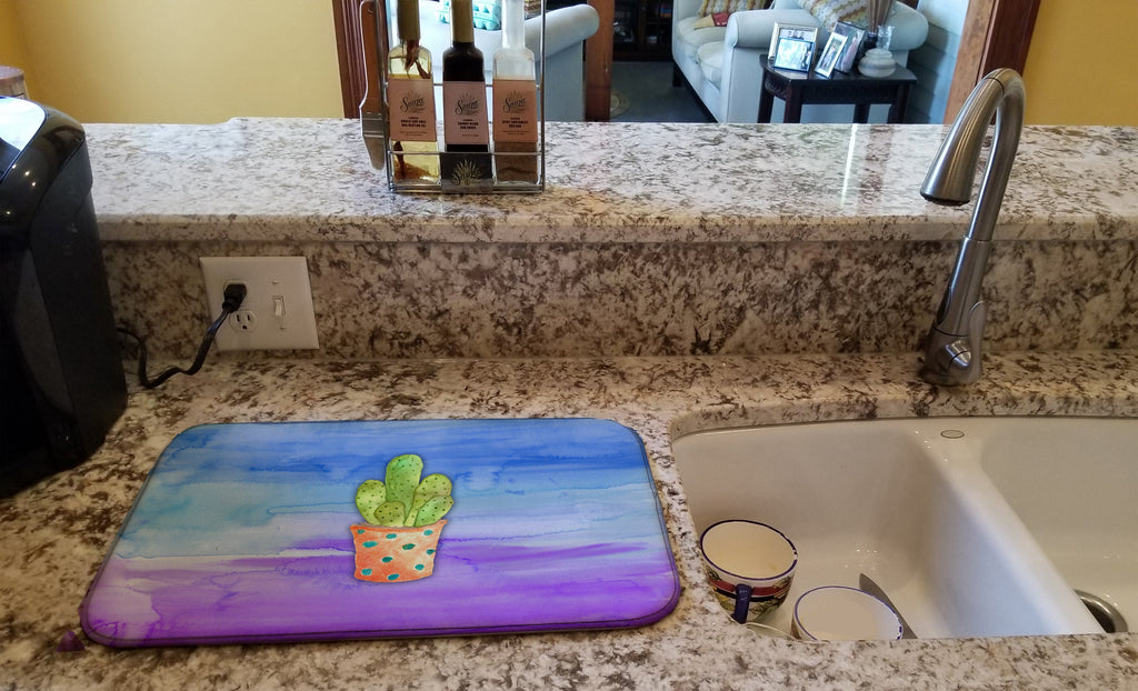 Cactus Blue and Purple Watercolor Dish Drying Mat Absorbent Dish Drying Mat Pad for Kitchen Counter Dish Drainer Mat for Countertop, 14 x 21", Multicolor