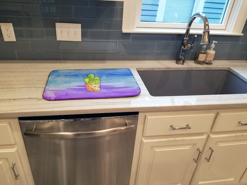 Cactus Blue and Purple Watercolor Dish Drying Mat Absorbent Dish Drying Mat Pad for Kitchen Counter Dish Drainer Mat for Countertop, 14 x 21", Multicolor