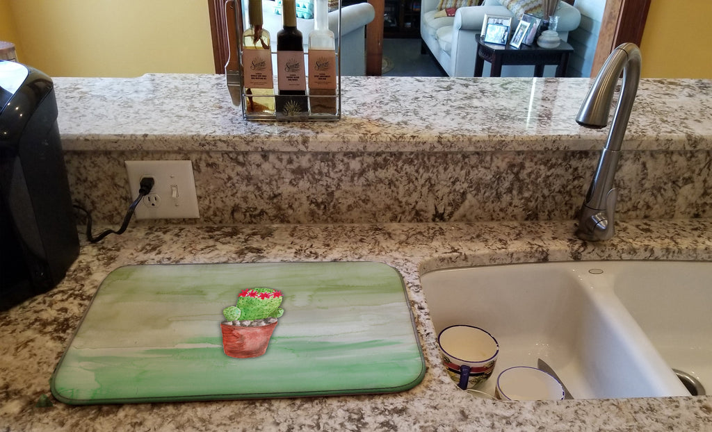 Cactus Green Watercolor Dish Drying Mat Absorbent Dish Drying Mat Pad for Kitchen Counter Dish Drainer Mat for Countertop, 14 x 21", Multicolor