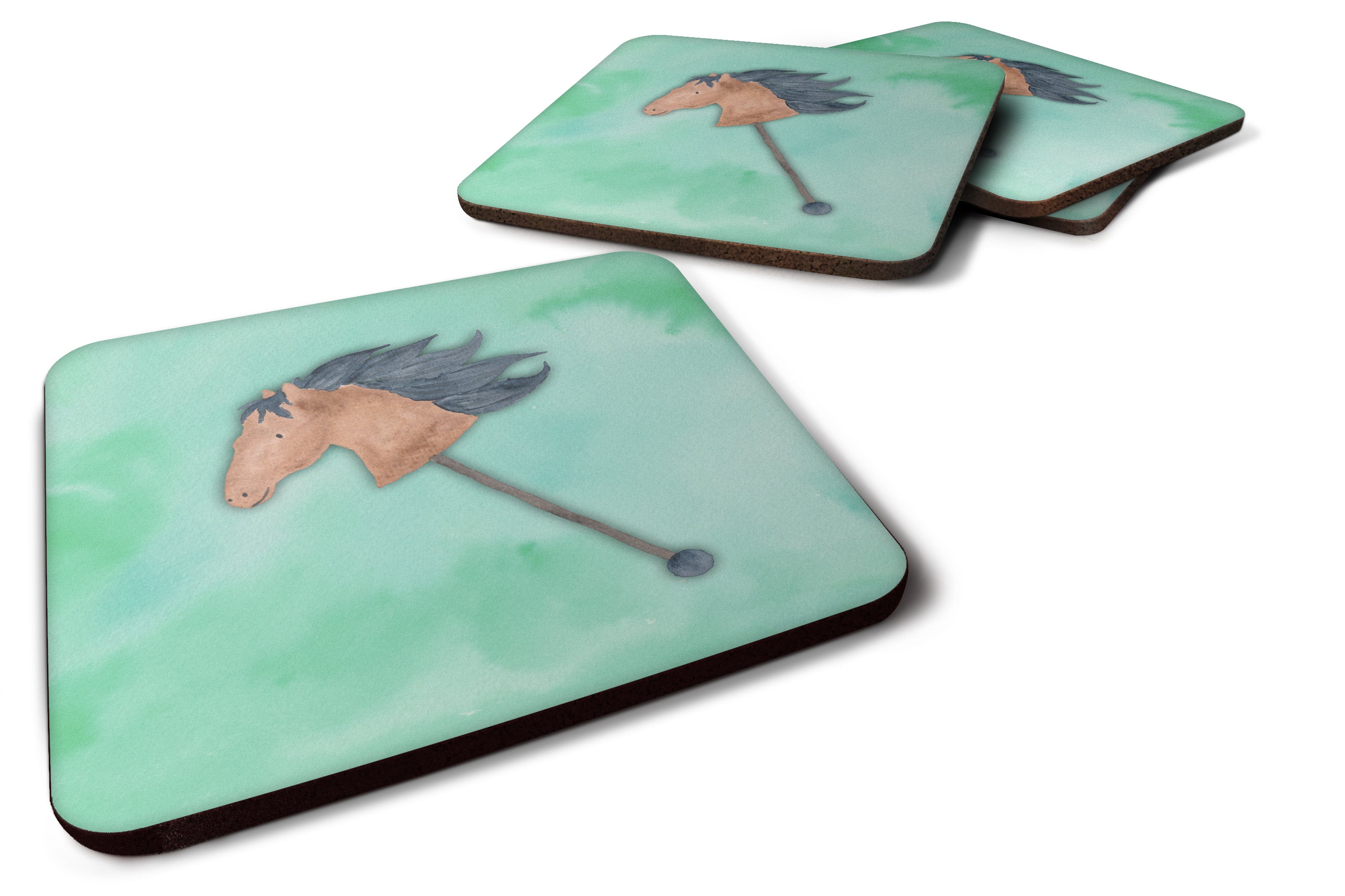 Stick Horse Watercolor Foam Coasters Set of 4 Cup Coasters for Indoor Outdoor, Tabletop Protection, Anti Slip, Mouse pad Material