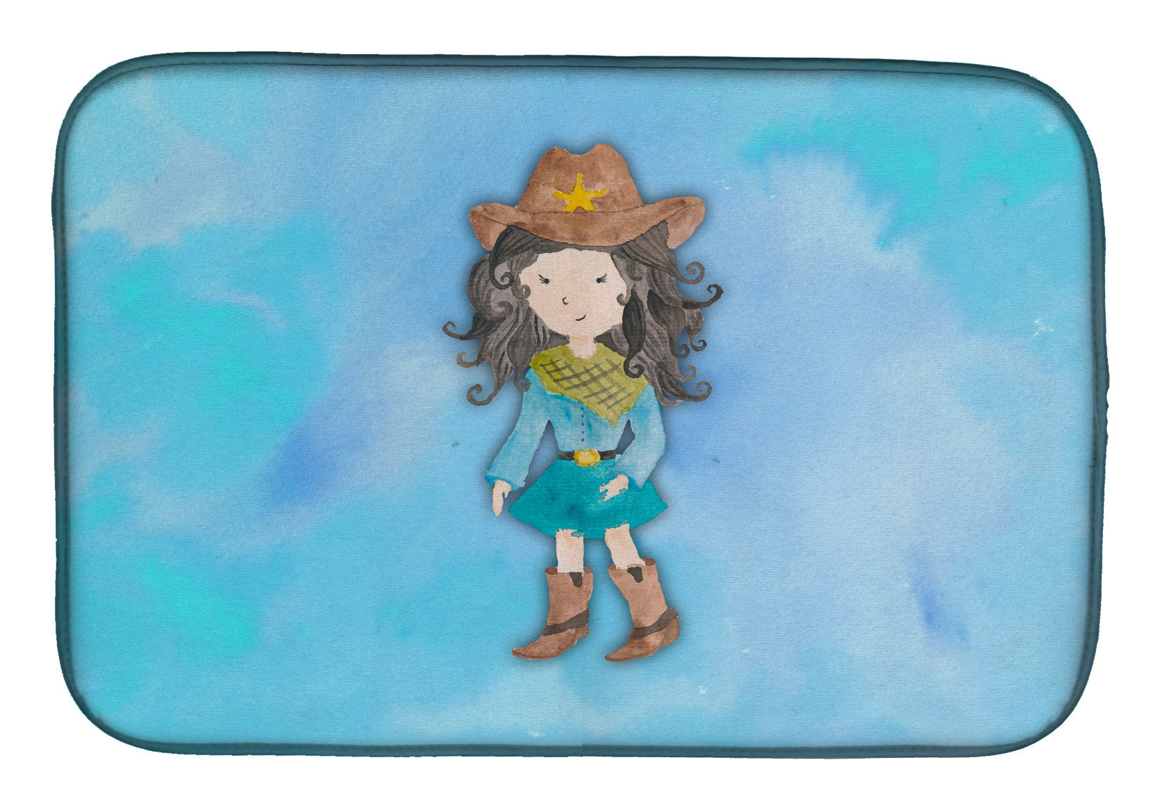 Cowgirl Watercolor Dish Drying Mat Absorbent Dish Drying Mat Pad for Kitchen Counter Dish Drainer Mat for Countertop, 14 x 21", Multicolor