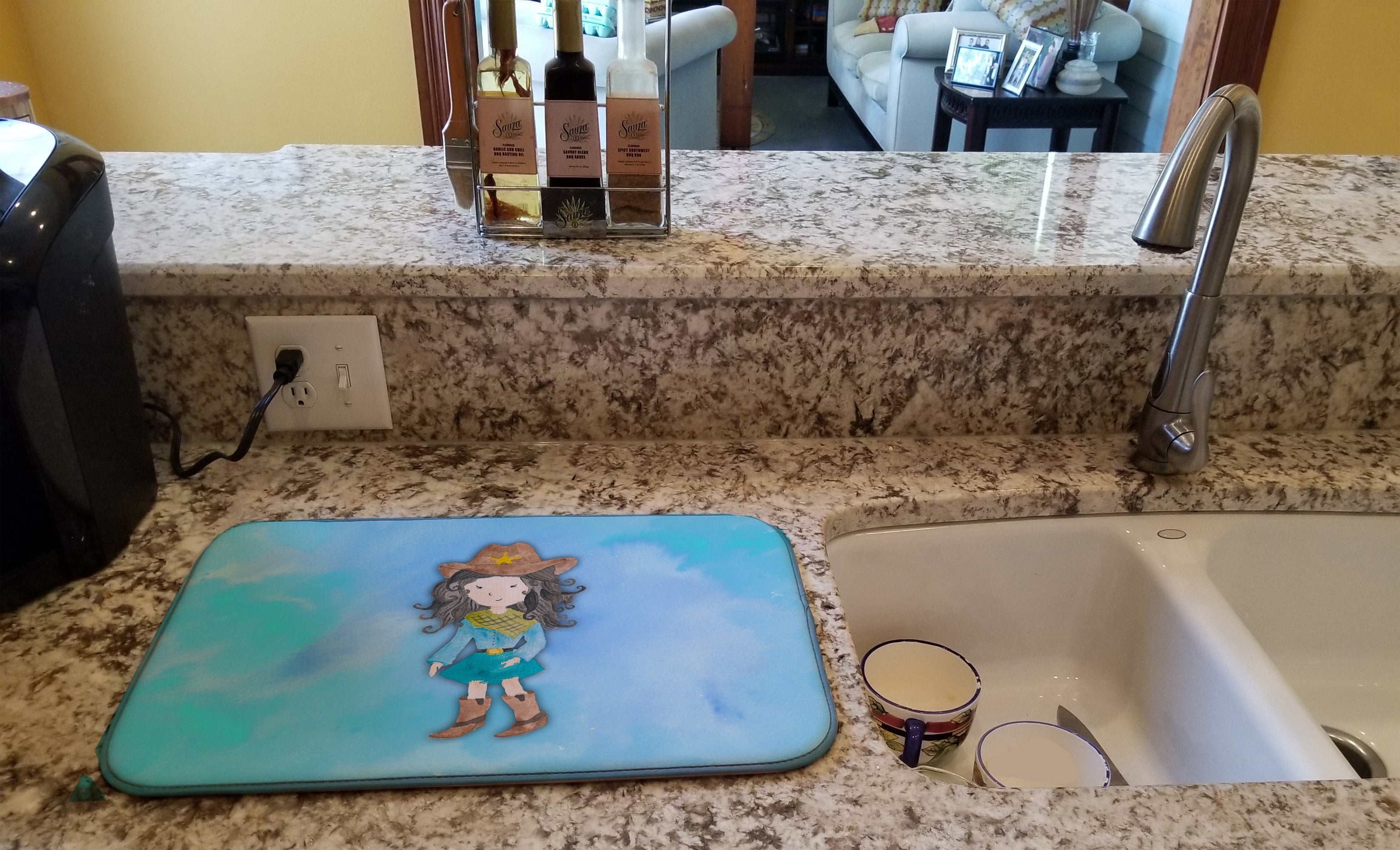 Cowgirl Watercolor Dish Drying Mat Absorbent Dish Drying Mat Pad for Kitchen Counter Dish Drainer Mat for Countertop, 14 x 21", Multicolor