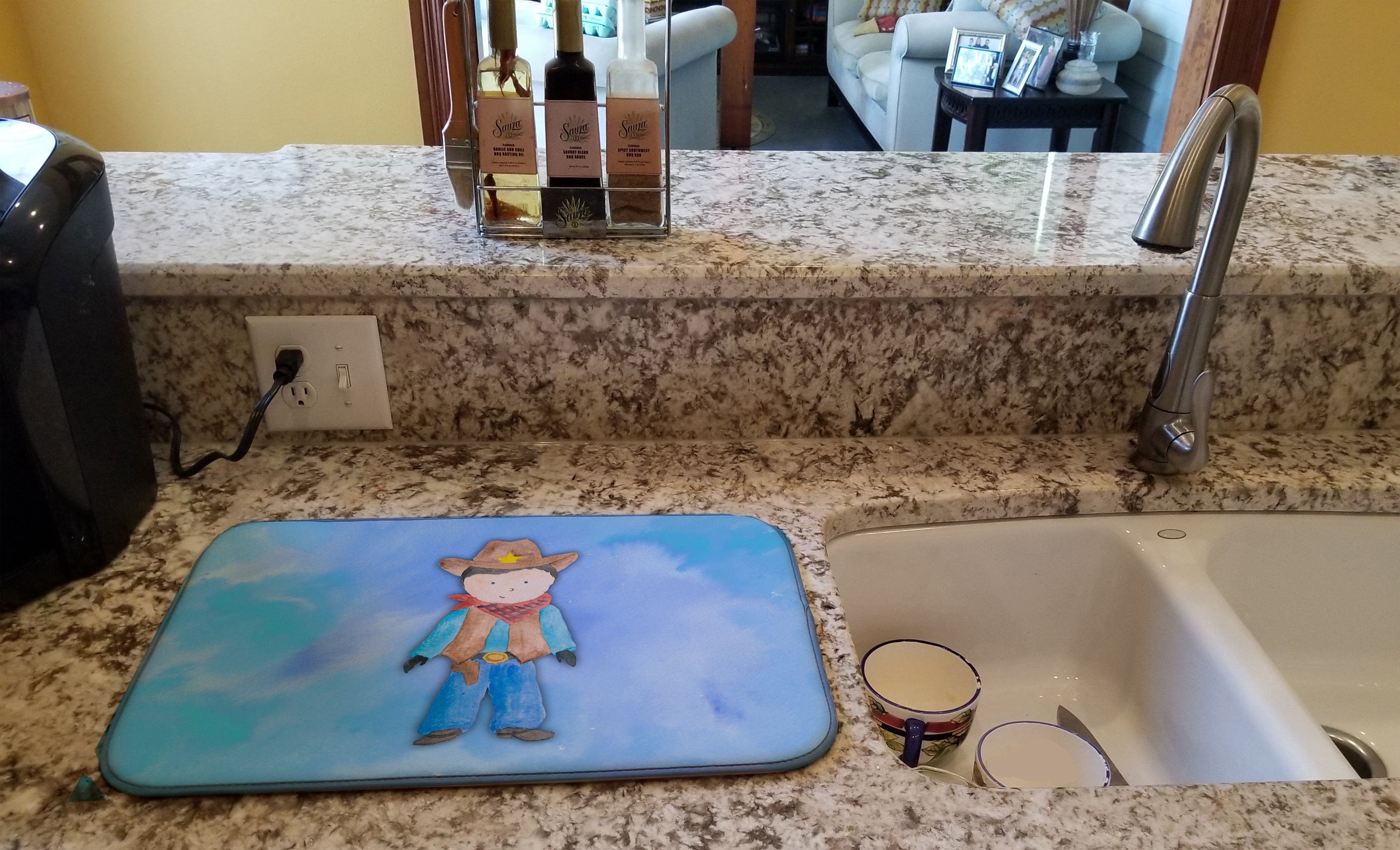 Cowboy Watercolor Dish Drying Mat Absorbent Dish Drying Mat Pad for Kitchen Counter Dish Drainer Mat for Countertop, 14 x 21", Multicolor