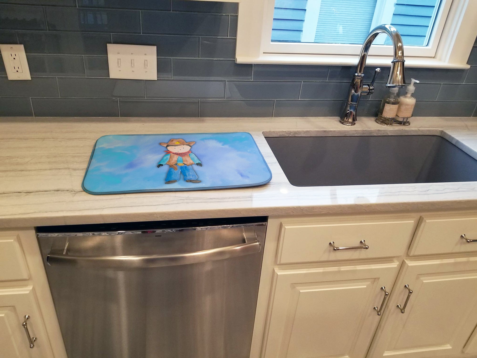 Cowboy Watercolor Dish Drying Mat Absorbent Dish Drying Mat Pad for Kitchen Counter Dish Drainer Mat for Countertop, 14 x 21", Multicolor