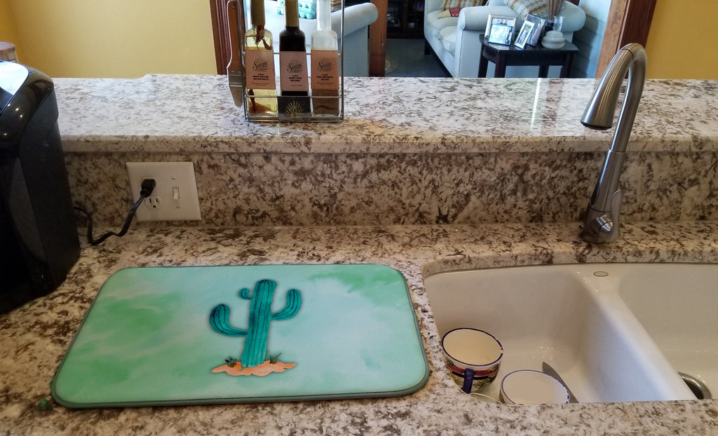 Western Cactus Watercolor Dish Drying Mat Absorbent Dish Drying Mat Pad for Kitchen Counter Dish Drainer Mat for Countertop, 14 x 21", Multicolor