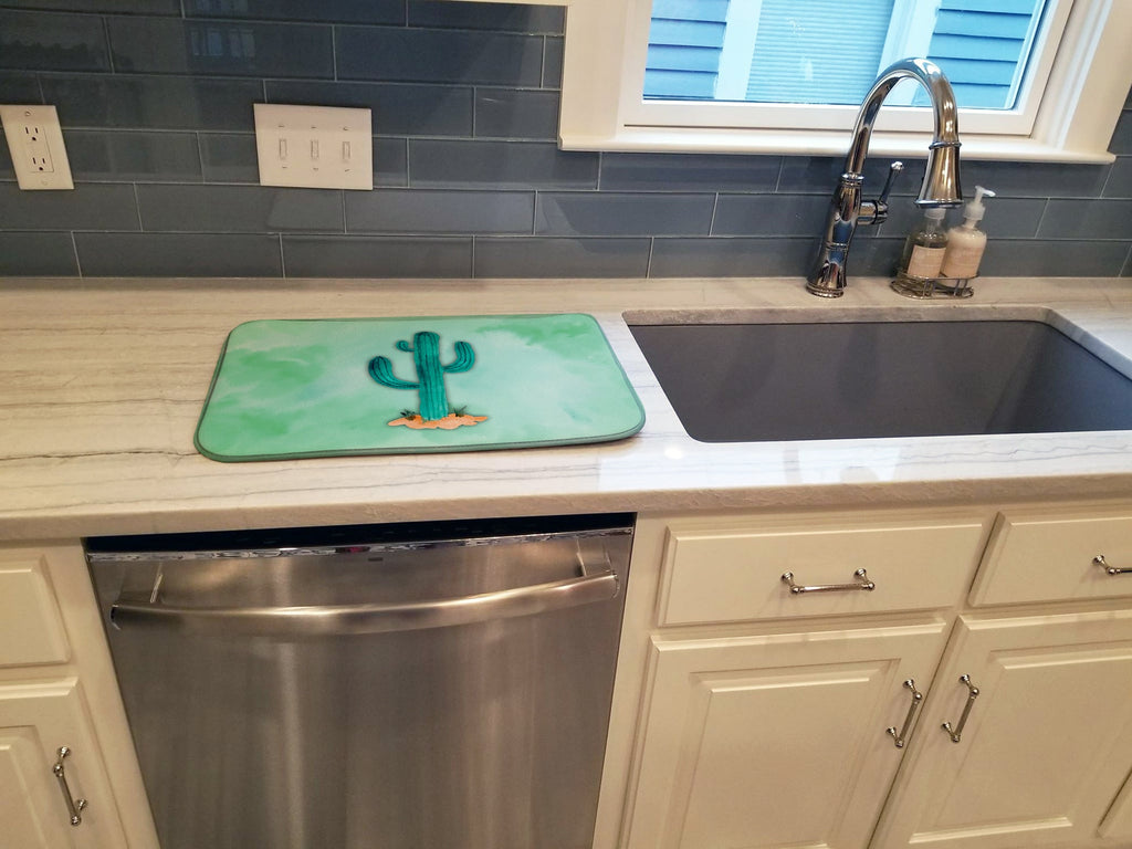 Western Cactus Watercolor Dish Drying Mat Absorbent Dish Drying Mat Pad for Kitchen Counter Dish Drainer Mat for Countertop, 14 x 21", Multicolor