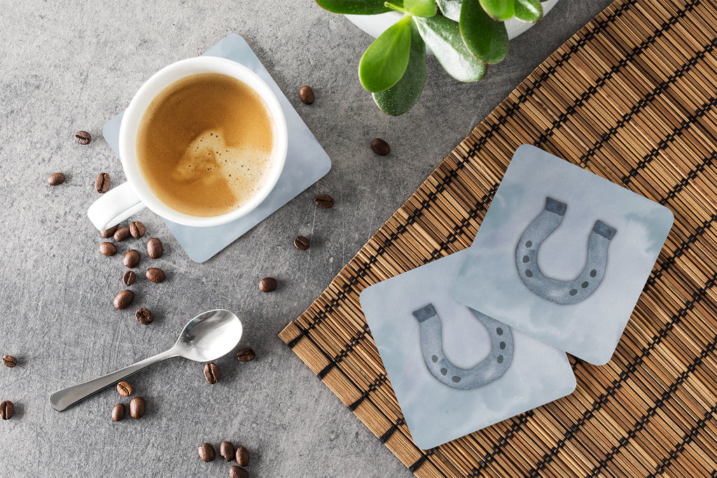Horseshoe Watercolor Foam Coasters Set of 4 Cup Coasters for Indoor Outdoor, Tabletop Protection, Anti Slip, Mouse pad Material