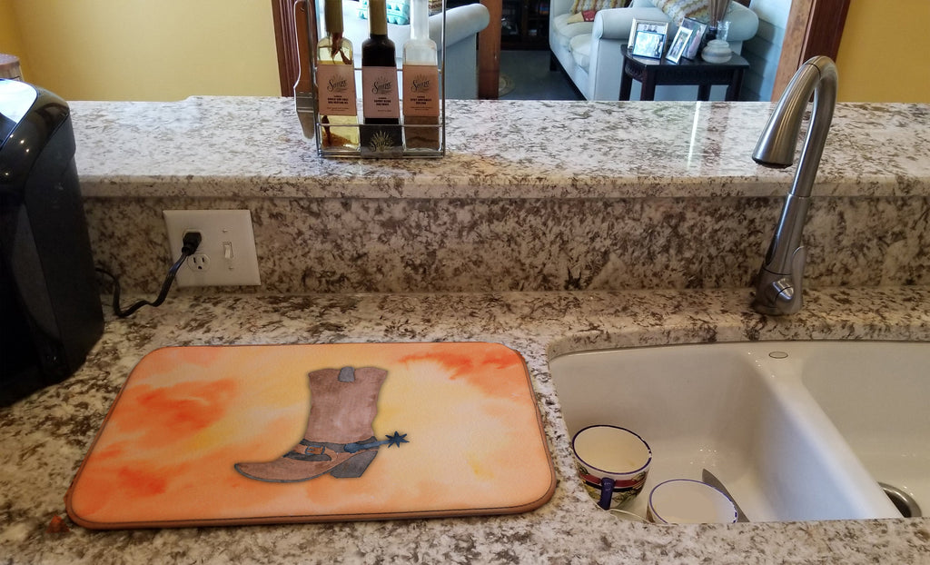 Cowboy Boot Watercolor Dish Drying Mat Absorbent Dish Drying Mat Pad for Kitchen Counter Dish Drainer Mat for Countertop, 14 x 21", Multicolor