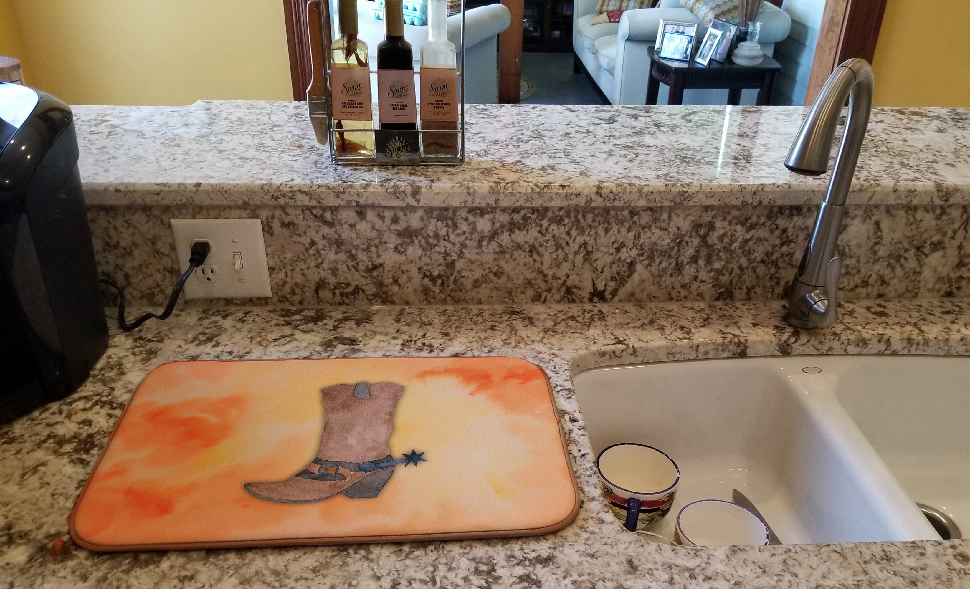Cowboy Boot Watercolor Dish Drying Mat Absorbent Dish Drying Mat Pad for Kitchen Counter Dish Drainer Mat for Countertop, 14 x 21", Multicolor