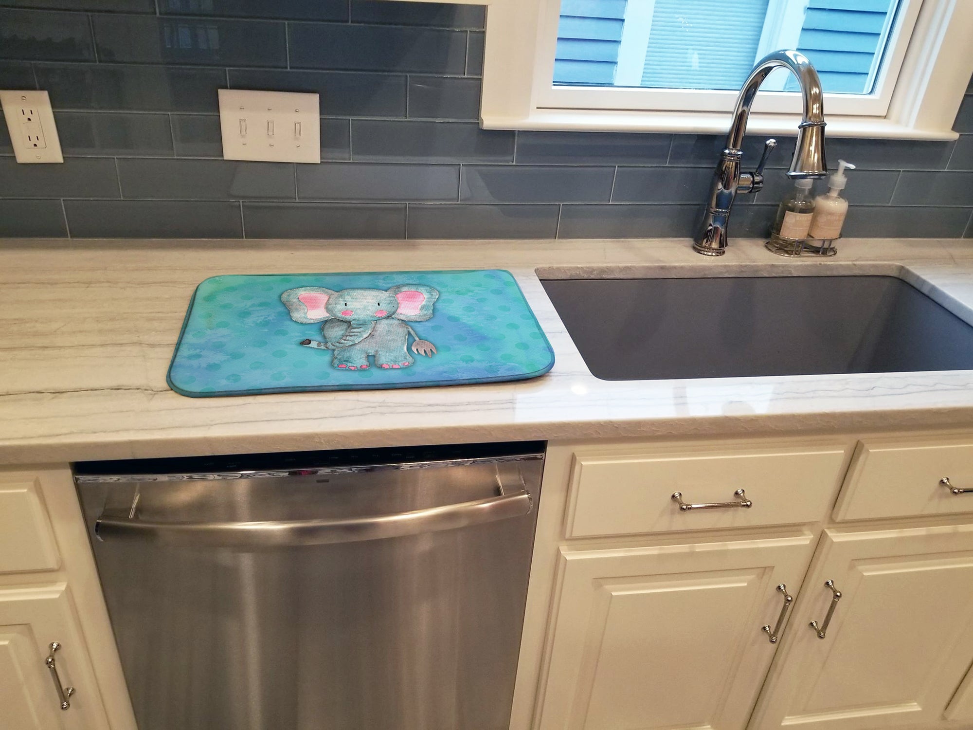 Blue Elepant Watercolor Dish Drying Mat Absorbent Dish Drying Mat Pad for Kitchen Counter Dish Drainer Mat for Countertop, 14 x 21", Multicolor