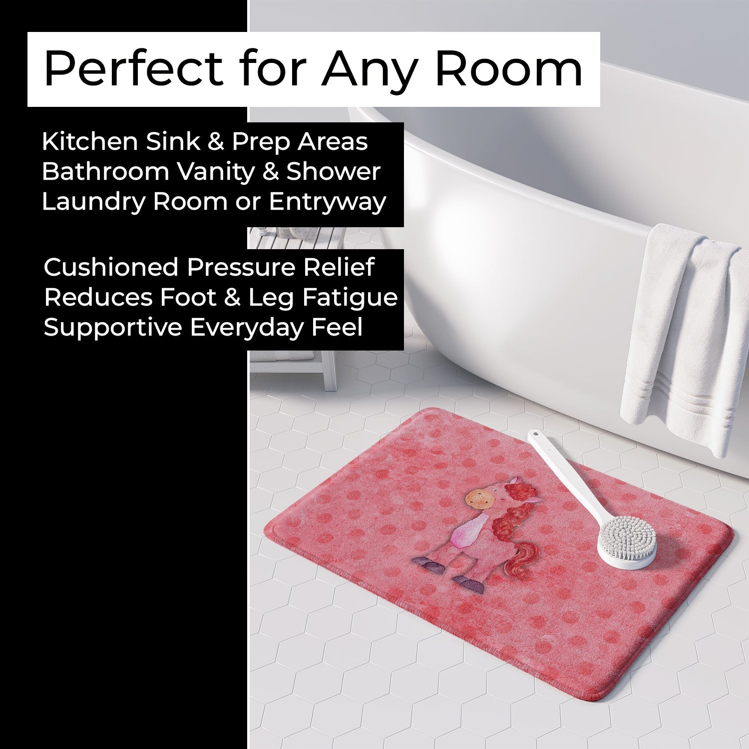 Polkadot Horse Watercolor Memory Foam Kitchen Mat Machine Washable Anti-Fatigue Cushion Comfort Bath or Kitchen Rug