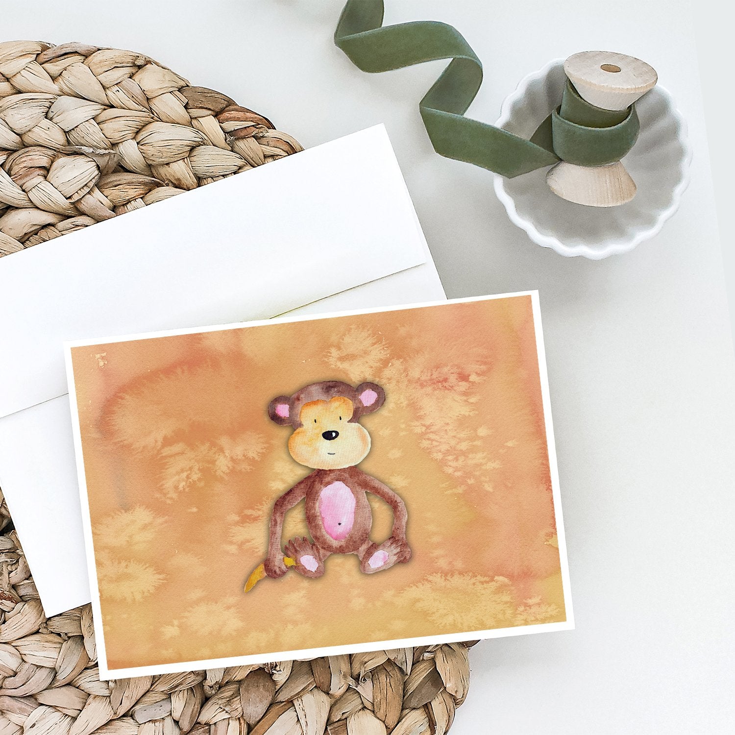 Monkey Watercolor Greeting Cards Pack of 8 Blank Cards with Envelopes Whimsical A7 Size 5x7