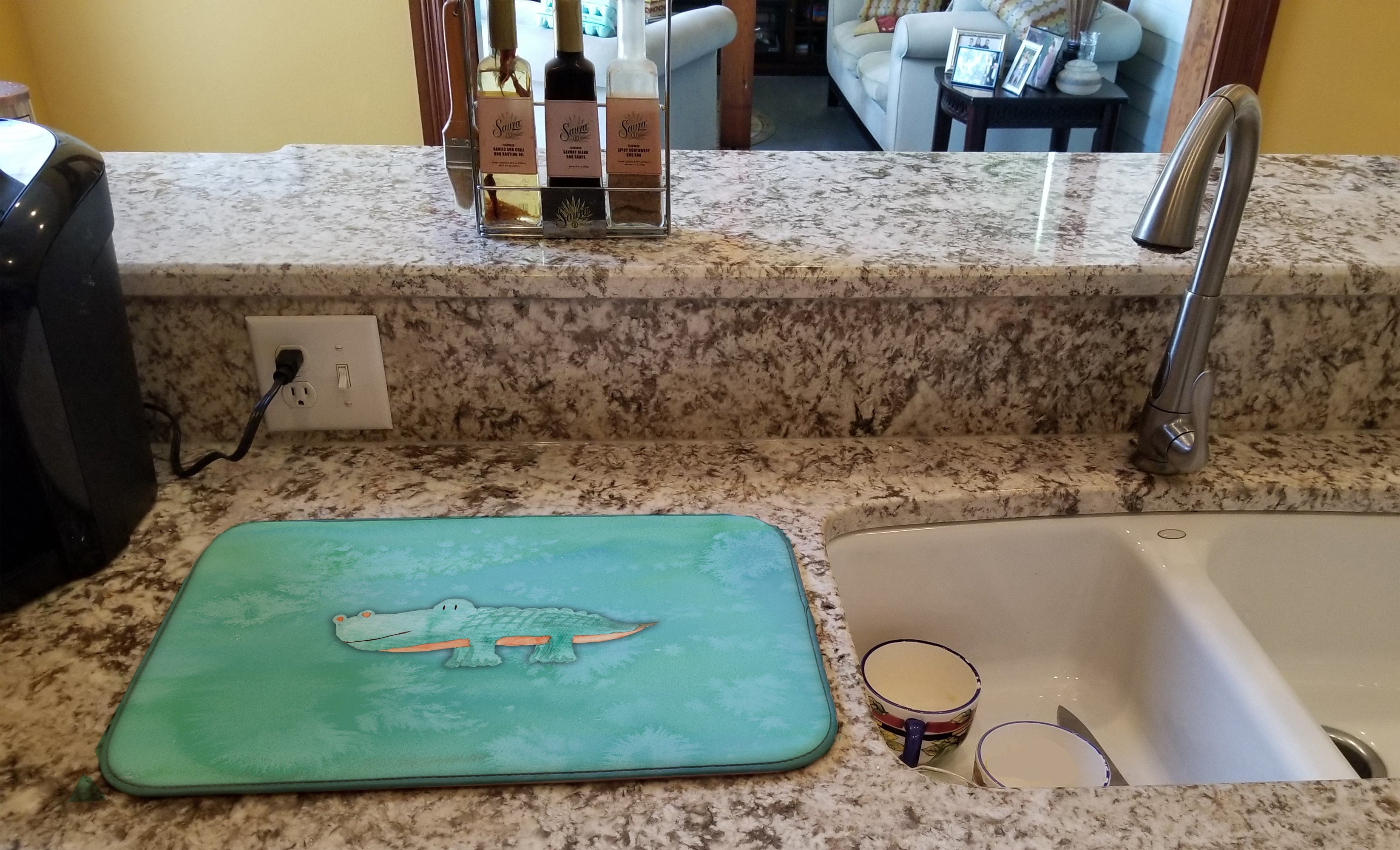 Alligator Watercolor Dish Drying Mat Absorbent Dish Drying Mat Pad for Kitchen Counter Dish Drainer Mat for Countertop, 14 x 21", Multicolor