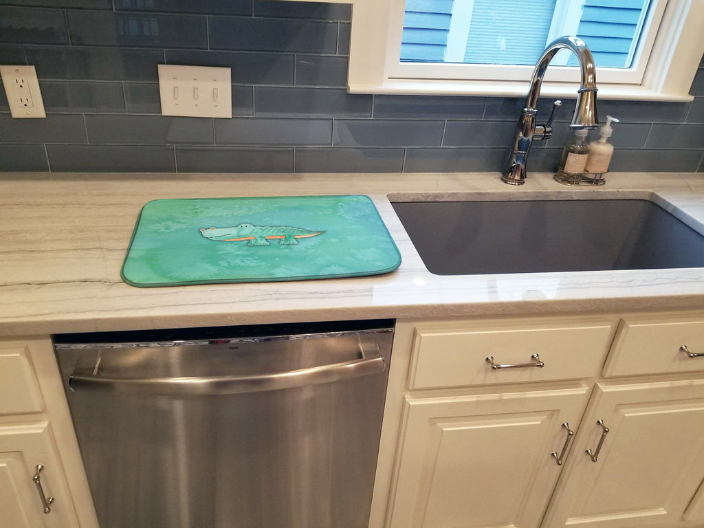 Alligator Watercolor Dish Drying Mat Absorbent Dish Drying Mat Pad for Kitchen Counter Dish Drainer Mat for Countertop, 14 x 21", Multicolor