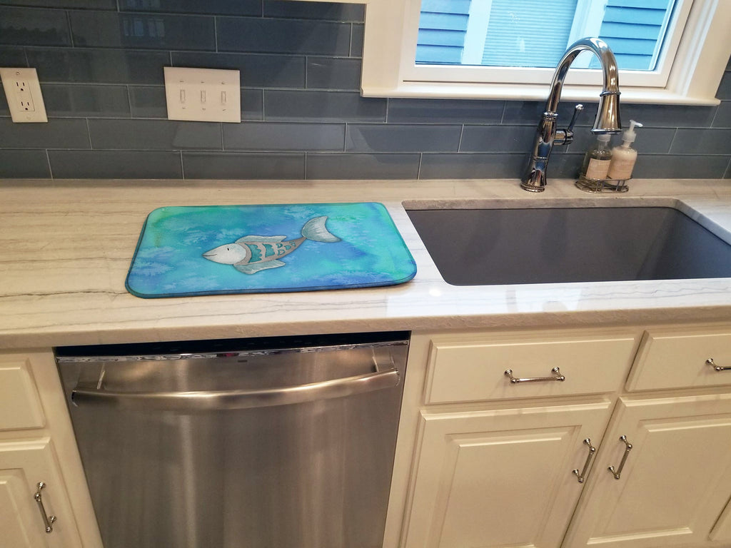 Blue Fish Watercolor Dish Drying Mat Absorbent Dish Drying Mat Pad for Kitchen Counter Dish Drainer Mat for Countertop, 14 x 21", Multicolor