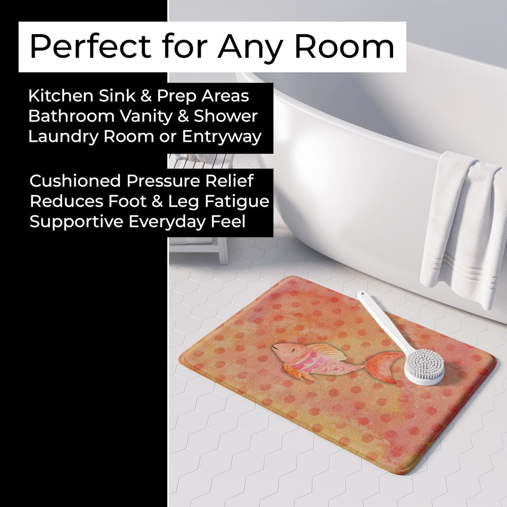 Orange Fish Watercolor Memory Foam Kitchen Mat Machine Washable Anti-Fatigue Cushion Comfort Bath or Kitchen Rug