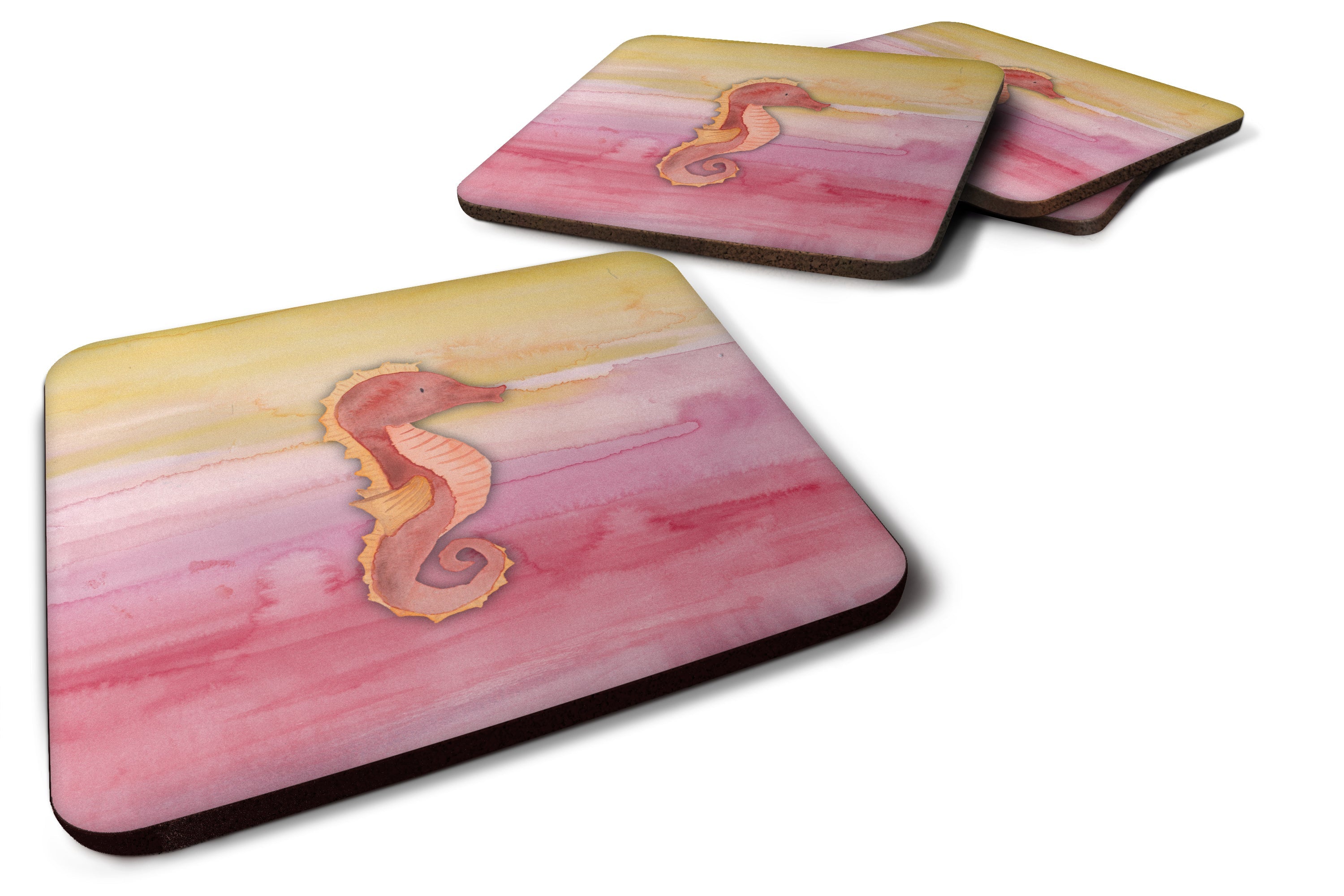 Seahorse Watercolor Foam Coasters Set of 4 Cup Coasters for Indoor Outdoor, Tabletop Protection, Anti Slip, Mouse pad Material