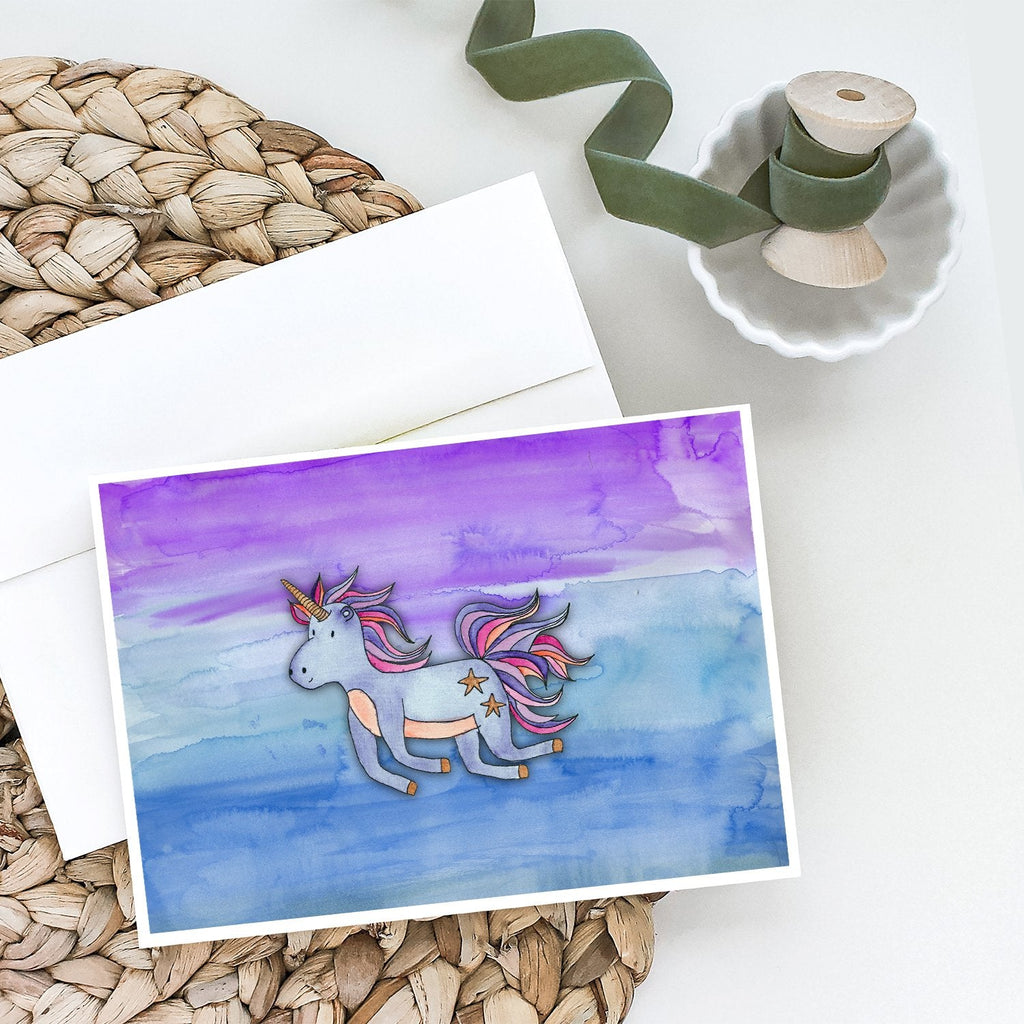 Blue Unicorn Watercolor Greeting Cards Pack of 8 Blank Cards with Envelopes Whimsical A7 Size 5x7