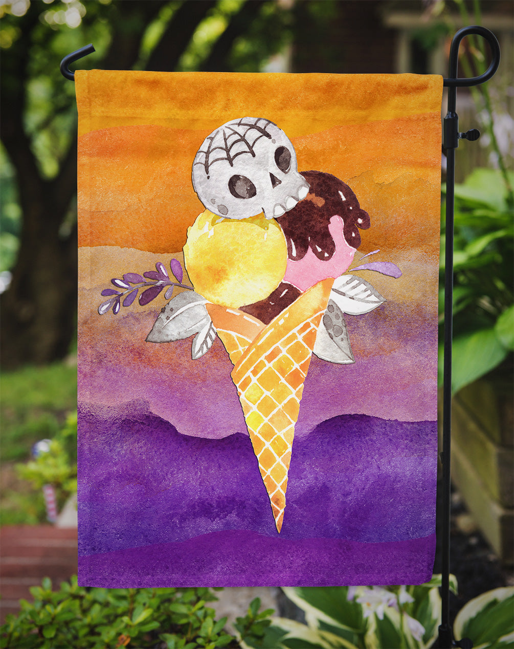 Halloween Sweets Ice Cream Skull Garden Flag Mailbox Decorative Yard Banner Outside Patio Artwork for Flower Beds, Garden Size, Multicolor