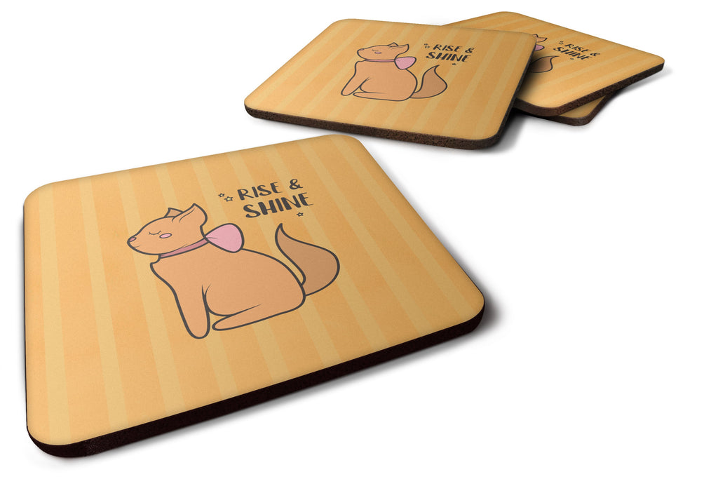 Nursery Rise and Shine Cat Foam Coasters Set of 4 Cup Coasters for Indoor Outdoor, Tabletop Protection, Anti Slip, Mouse pad Material