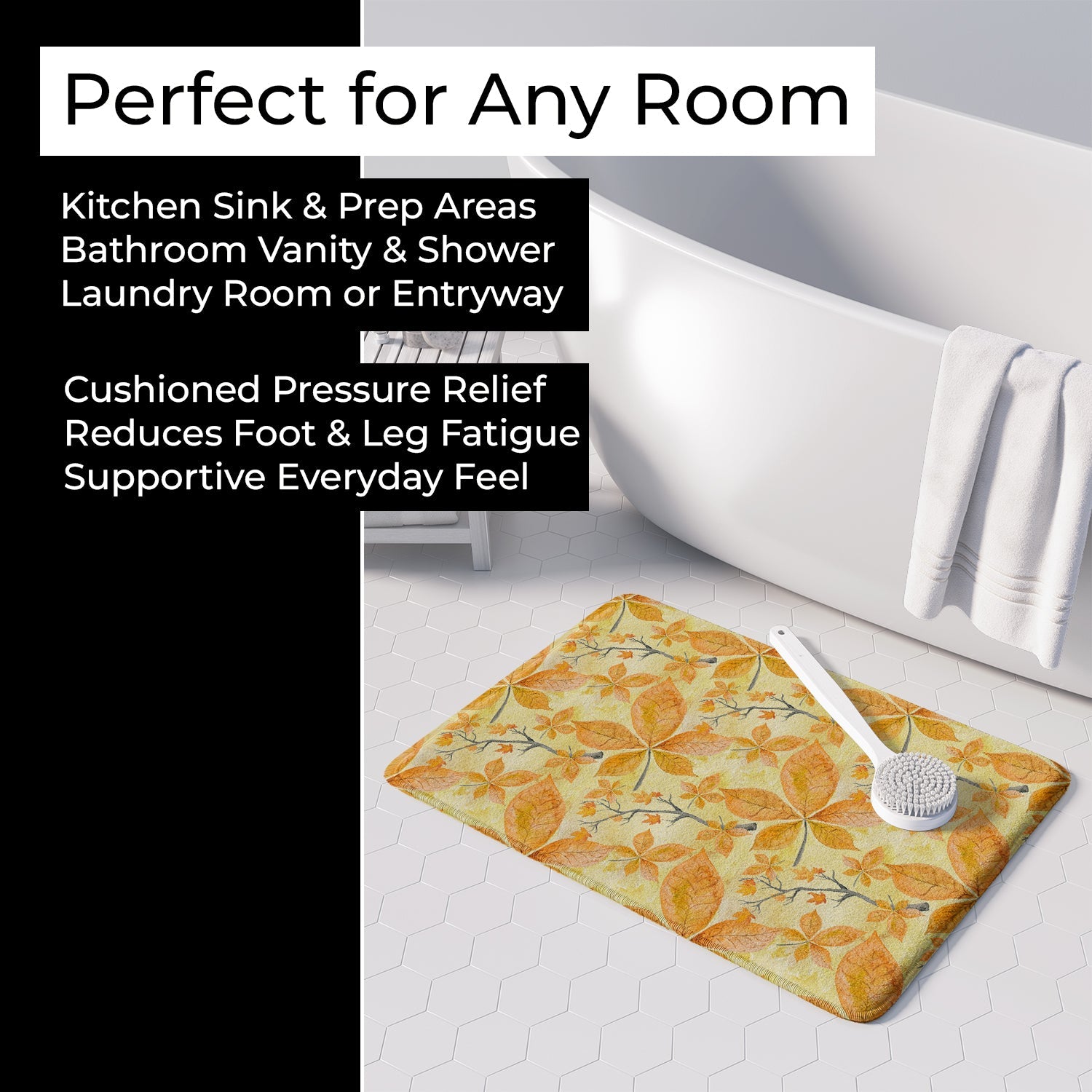 Fall Leaves and Branches Memory Foam Kitchen Mat Machine Washable Anti-Fatigue Cushion Comfort Bath or Kitchen Rug