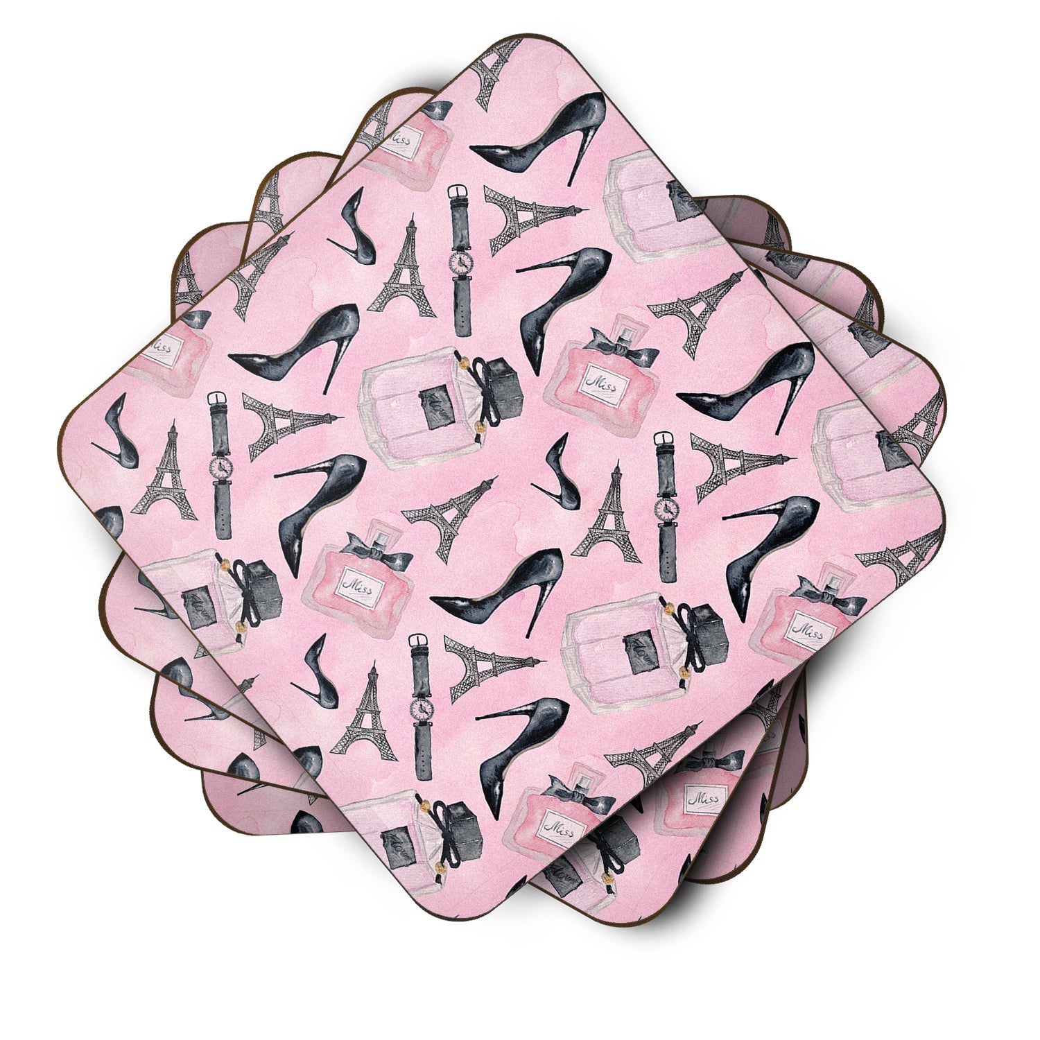 Watercolor Fashion Diva Shoes and accessories Foam Coasters Set of 4 Cup Coasters for Indoor Outdoor, Tabletop Protection, Anti Slip, Mouse pad Material