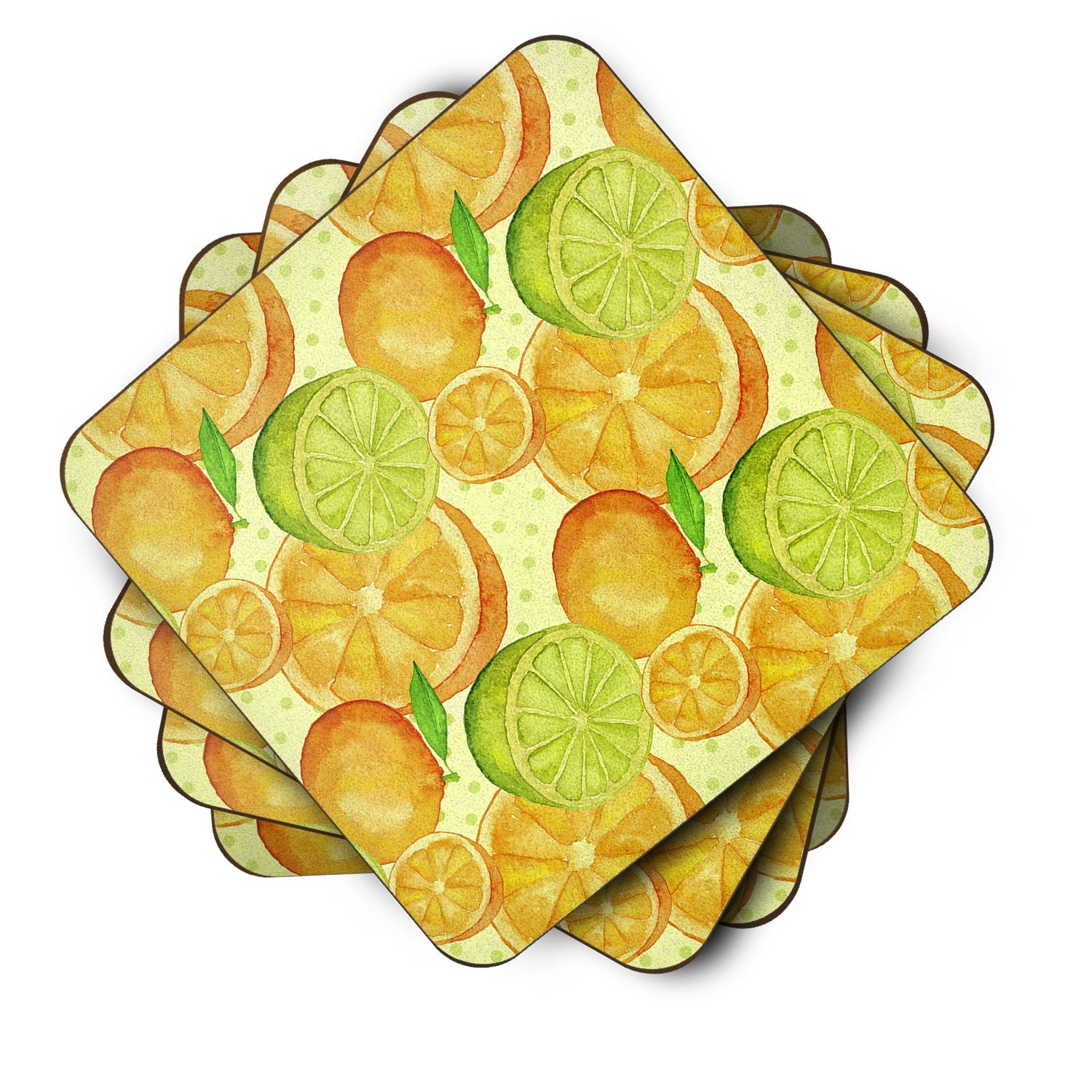 Watercolor Limes and Oranges Citrus Foam Coasters Set of 4 Cup Coasters for Indoor Outdoor, Tabletop Protection, Anti Slip, Mouse pad Material