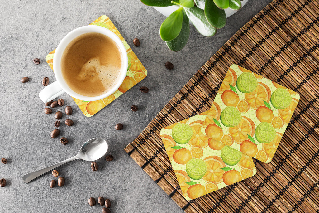 Watercolor Limes and Oranges Citrus Foam Coasters Set of 4 Cup Coasters for Indoor Outdoor, Tabletop Protection, Anti Slip, Mouse pad Material