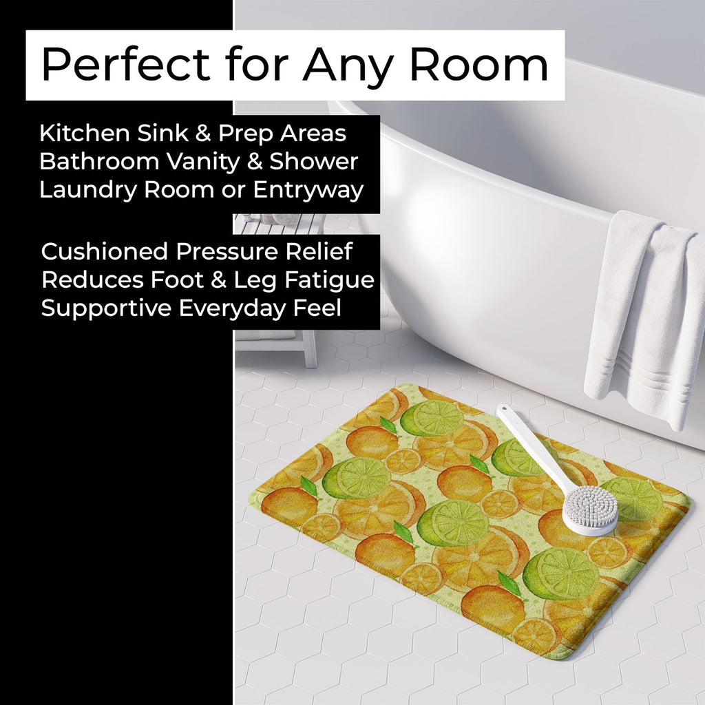 Watercolor Limes and Oranges Citrus Memory Foam Kitchen Mat Machine Washable Anti-Fatigue Cushion Comfort Bath or Kitchen Rug