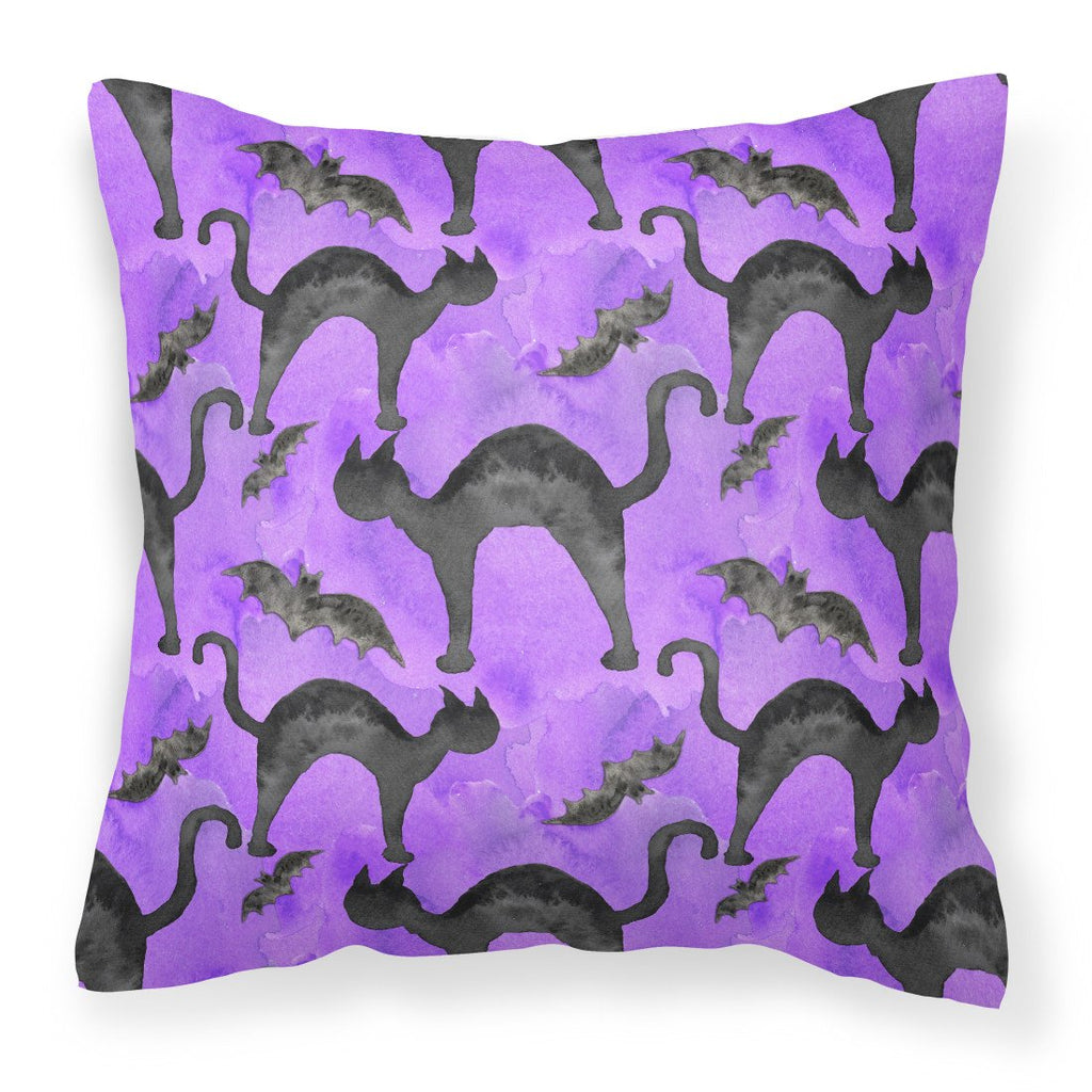 Watecolor Halloween Black Cats on Purple Decorative Throw Pillow 18x18 Indoor Outdoor Accent Cushion, Fabric Cover with Insert for Sofa, Bed, Porch & Living Room
