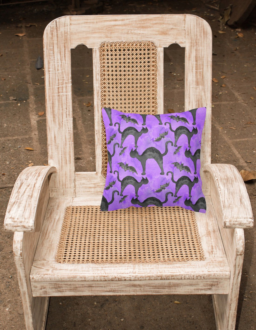 Watecolor Halloween Black Cats on Purple Decorative Throw Pillow 18x18 Indoor Outdoor Accent Cushion, Fabric Cover with Insert for Sofa, Bed, Porch & Living Room
